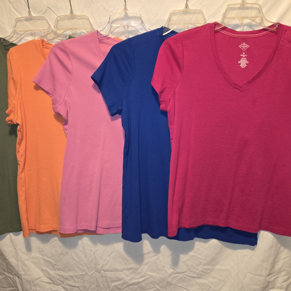 Women's V-Neck T-Shirt Set - Pink, Blue, Orange, Green
